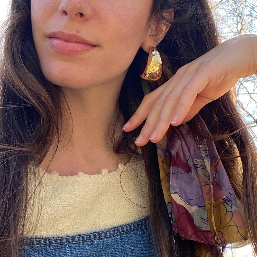 Chunky Gold Hammered Half Hoops by Zara